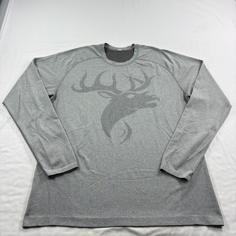 Lululemon Metal Vent Tech Shirt Men XL Gray Athletic Gym Elk Graphic Long Sleeve